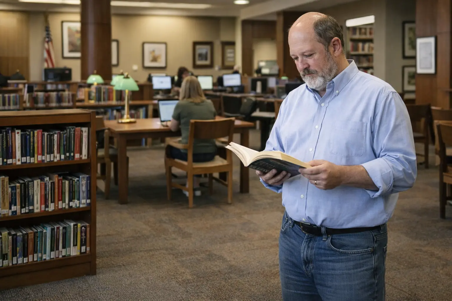 Dr. T. Scott Smith researching in library